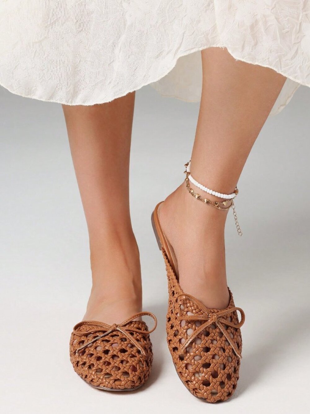 Brown Vacation Women's Mesh Woven Mules Sandals - Picture 5 of 11